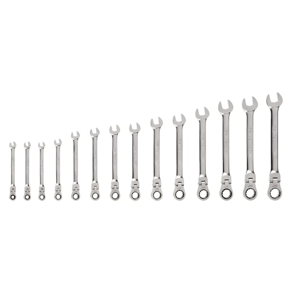 Flex Head 12-Point Ratcheting Combination Wrench Set, 14-Piece (6-19 mm)